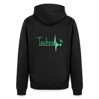 Techno Musik Buchstaben Musiknote Puls Herzschlag - Unisex Premium Bio Zip Hoodie - Schwarz - Hinten - Nico (187cm)