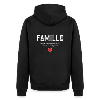 Familie, wo das Leben beginnt - Familiengeschenk - Unisex Premium Bio Zip Hoodie - Schwarz - Hinten - Nico (187cm)