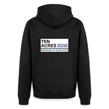 Eastleigh Ten Acres Iconic Street Sign - Unisex Premium Organic Zip Hoodie - black - Back - Nico (187cm)