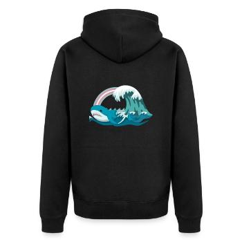 Pride Blahaj Pastell Regenbogen - Unisex Premium Bio Zip Hoodie - Schwarz - Hinten - Nico (187cm)