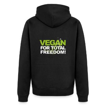 VEGAN FOR TOTAL FREEDOM (white) - Unisex Premium Organic Zip Hoodie - black - Back - Nico (187cm)