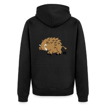 Wildschwein (c2) - Unisex Premium Bio Zip Hoodie - Schwarz - Hinten - Nico (187cm)