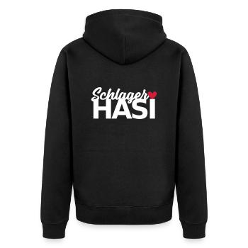 Schlager Hasi Schlagermusik - Unisex Premium Bio Zip Hoodie - Schwarz - Hinten - Nico (187cm)