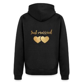 just married 2hearts - Unisex Premium Organic Zip Hoodie - black - Back - Nico (187cm)