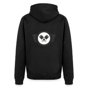 Deux temps d’amour - Simson Retro Logo Design - Veste à capuche bio Premium Unisexe - noir - Dos - Nico (187cm)