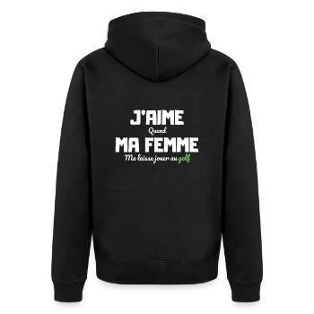 J'aime ma femme humour golf - Veste à capuche bio Premium Unisexe - noir - Dos - Nico (187cm)