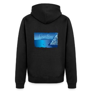 Minimale Positano-Nacht - Unisex Premium Bio Zip Hoodie - Schwarz - Hinten - Nico (187cm)