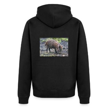 Wildschwein Sus scrofa - Unisex Premium Bio Zip Hoodie - Schwarz - Hinten - Nico (187cm)
