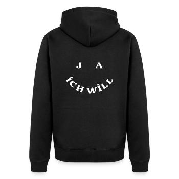 Ja Ich Will - Unisex Premium Bio Zip Hoodie - Schwarz - Hinten - Nico (187cm)