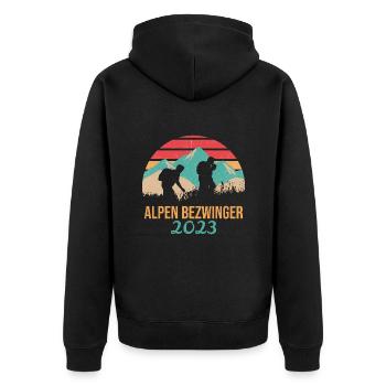 Alpenbezwinger 2023 Alpenüberquerung Finisher - Unisex Premium Bio Zip Hoodie - Schwarz - Hinten - Nico (187cm)