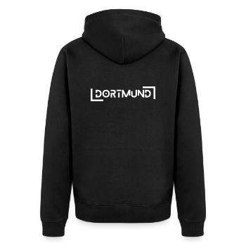 Dortmund - Unisex Premium Organic Zip Hoodie - black - Back - Nico (187cm)