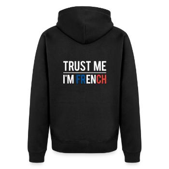 Crois moi je suis français blague france humour - Veste à capuche bio Premium Unisexe - noir - Dos - Nico (187cm)