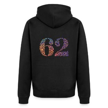 62nd Birthday Leopard - Unisex Premium Organic Zip Hoodie - black - Back - Nico (187cm)