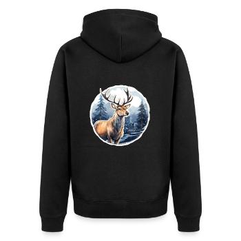Paysage d’hiver enneigé avec des cerfs - Veste à capuche bio Premium Unisexe - noir - Dos - Nico (187cm)