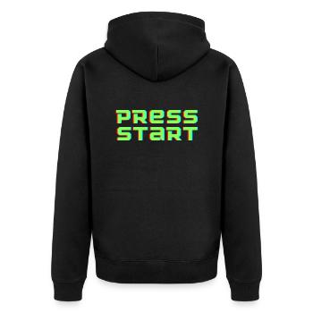 Press Start Arcade pinball machine green neon retro - Unisex Premium Organic Zip Hoodie - black - Back - Nico (187cm)
