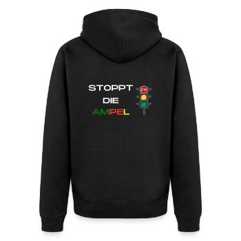 stoppt die Ampel - Unisex Premium Bio Zip Hoodie - Schwarz - Hinten - Nico (187cm)