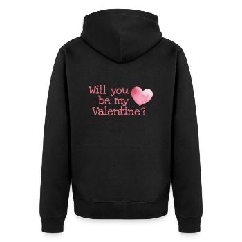 Valentinstags Geschenk / Will you be my Valentine? - Unisex Premium Bio Zip Hoodie - Schwarz - Hinten - Nico (187cm)