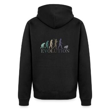 DIE EVOLUTION DES MOPSES - Unisex Premium Bio Zip Hoodie - Schwarz - Hinten - Nico (187cm)