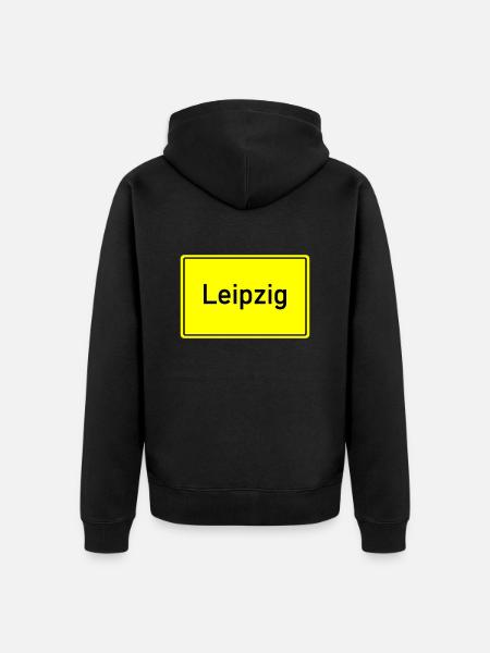 Town sign Leipzig - Unisex Premium Organic Zip Hoodie - black
