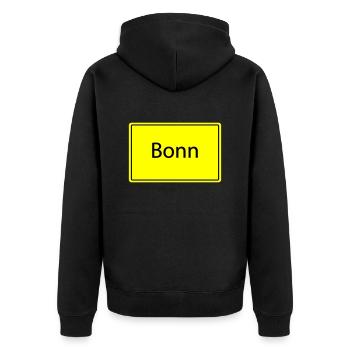 ortsschild bonn - Unisex Premium Bio Zip Hoodie - Schwarz - Hinten - Nico (187cm)