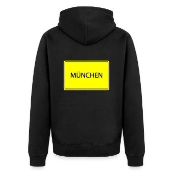ortsschild münchen - Unisex Premium Bio Zip Hoodie - Schwarz - Hinten - Nico (187cm)