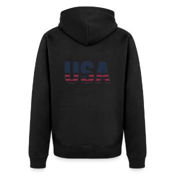 USA T-Shirt - Buchstaben der amerikanischen Flagge - Unisex Premium Bio Zip Hoodie - Schwarz - Hinten - Nico (187cm)