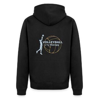 Volleyball ist meine Therapie - Unisex Premium Bio Zip Hoodie - Schwarz - Hinten - Nico (187cm)