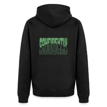 Confidently awkward in green - Unisex Premium Organic Zip Hoodie - black - Back - Nico (187cm)