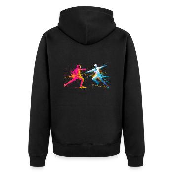 Buntes Fechten Fechter - Unisex Premium Bio Zip Hoodie - Schwarz - Hinten - Nico (187cm)