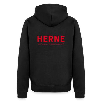 Herne T-Shirt – Show your love for the Ruhr area - Unisex Premium Organic Zip Hoodie - black - Back - Nico (187cm)