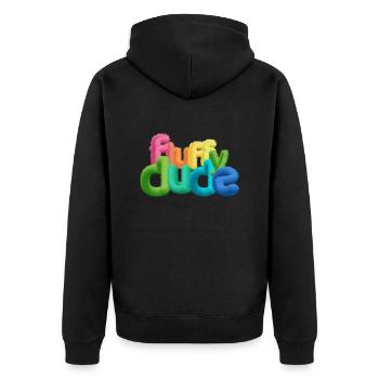 Fluffy Dude – Bunte 3D-Typografie mit plüschigem C - Unisex Premium Bio Zip Hoodie - Schwarz - Hinten - Nico (187cm)