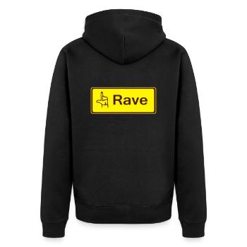 rzhw_rave_2c - Unisex Premium Bio Zip Hoodie - Schwarz - Hinten - Nico (187cm)