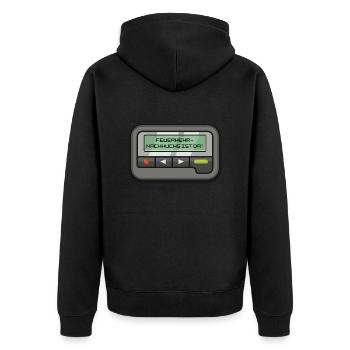 Feuerwehr-Nachwuchs ist da! Pagermeldung - Unisex Premium Bio Zip Hoodie - Schwarz - Hinten - Nico (187cm)