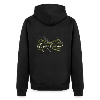 Buen camino Pilger pilgern Gruß Jakobsweg Geschenk - Unisex Premium Bio Zip Hoodie - Schwarz - Hinten - Nico (187cm)