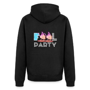 Fools Party - Unisex Premium Organic Zip Hoodie - black - Back - Nico (187cm)