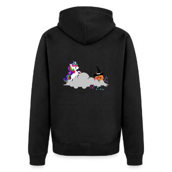 Einhorn auf Süssigkeitenjagd - Unisex Premium Bio Zip Hoodie - Schwarz - Hinten - Nico (187cm)