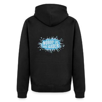 nobody cares work harder - Unisex Premium Organic Zip Hoodie - black - Back - Nico (187cm)