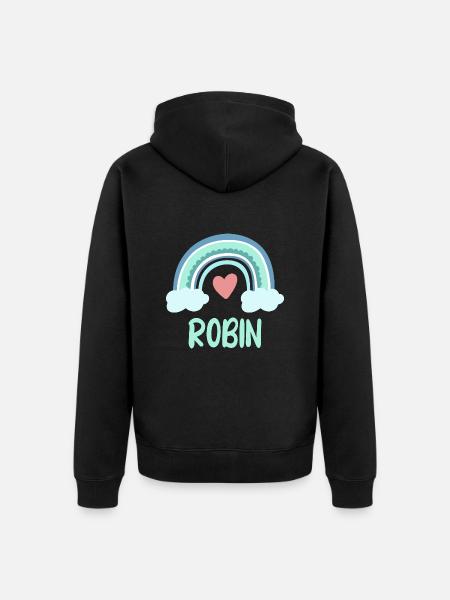 Robin Name Regenbogen Baby - Unisex Premium Bio Zip Hoodie - Schwarz