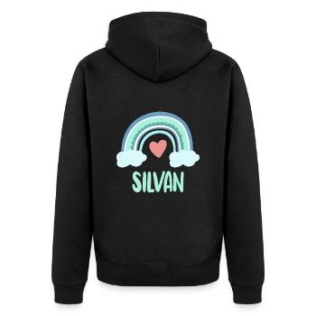 Silvan Name Regenbogen Baby - Unisex Premium Bio Zip Hoodie - Schwarz - Hinten - Nico (187cm)