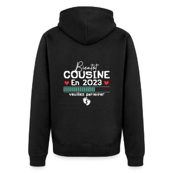 Bientôt Cousine En 2023 veuillez patienter - Veste à capuche bio Premium Unisexe - noir - Dos - Nico (187cm)