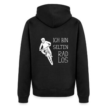 MTB Fahrer Mountainbike Ich Bin Selten Radlos - Unisex Premium Bio Zip Hoodie - Schwarz - Hinten - Nico (187cm)