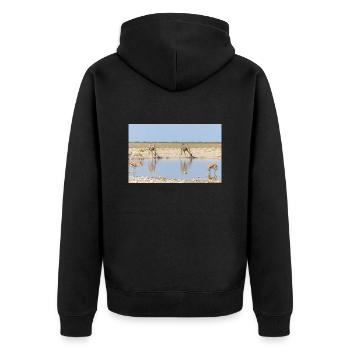 Giraffe und Landschaft im Etosha Nationalpark - Unisex Premium Bio Zip Hoodie - Schwarz - Hinten - Nico (187cm)