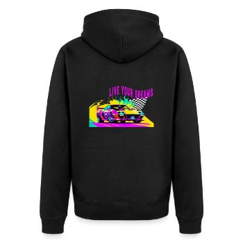 live your dreams - Unisex Premium Bio Zip Hoodie - Schwarz - Hinten - Nico (187cm)