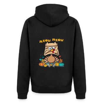 Truthahn verkleidet sich an Thanksgiving als Katze - Unisex Premium Bio Zip Hoodie - Schwarz - Hinten - Nico (187cm)