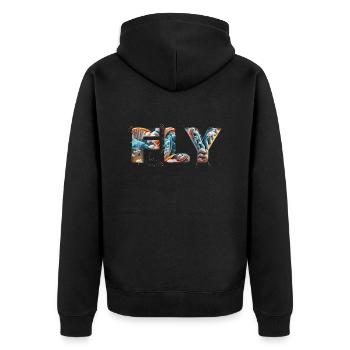Firefly FLY paraglider and clouds 20286 - Unisex Premium Bio Zip Hoodie - Schwarz - Hinten - Nico (187cm)