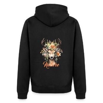 Hirsch mit Blumen Natur Wald Naturfreunde Wandern - Unisex Premium Bio Zip Hoodie - Schwarz - Hinten - Nico (187cm)