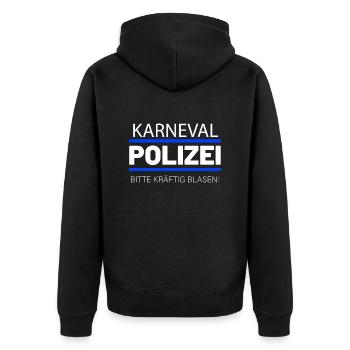 Karneval Polizei Spruch kräftig Blasen - Unisex Premium Bio Zip Hoodie - Schwarz - Hinten - Nico (187cm)