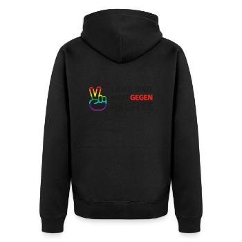 Laut und bunt gegen rechts - Unisex Premium Bio Zip Hoodie - Schwarz - Hinten - Nico (187cm)
