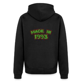 Fabriqué en 1993 - Veste à capuche bio Premium Unisexe - noir - Dos - Nico (187cm)