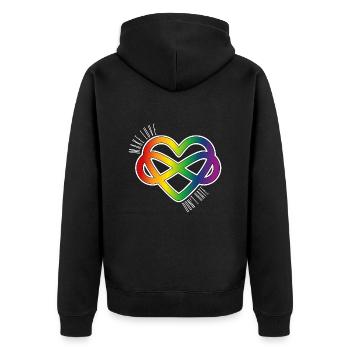 Polyamory Heart: Make Love & Don't Hate (white) - Unisex Premium Bio Zip Hoodie - Schwarz - Hinten - Nico (187cm)